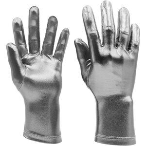 Women's Gray Shiny Metallic Wrist Gloves Cosplay Halloween Costume Accessories